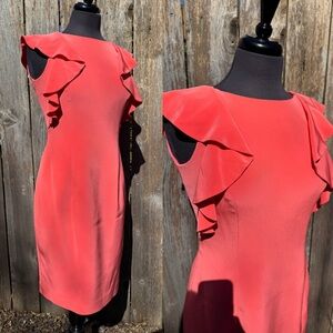 Frascara Pink/Peach Ruffle Detail Sheath Dress